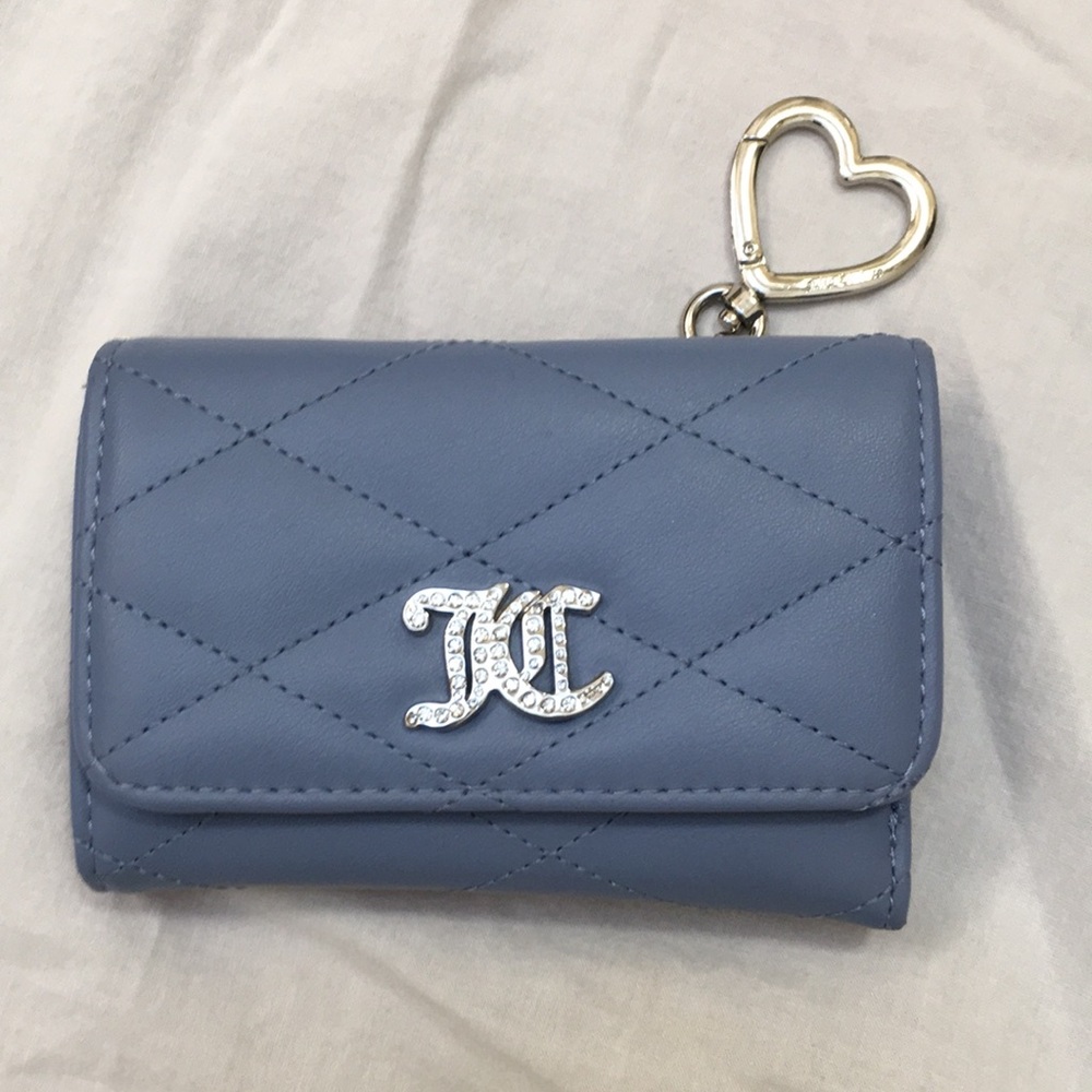 Quilted Blue Card Holder with Heart Keychain
